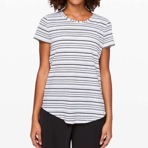 Lululemon Sz 4 Love Crew III Cut Back Stripe White Black Pima Cotton